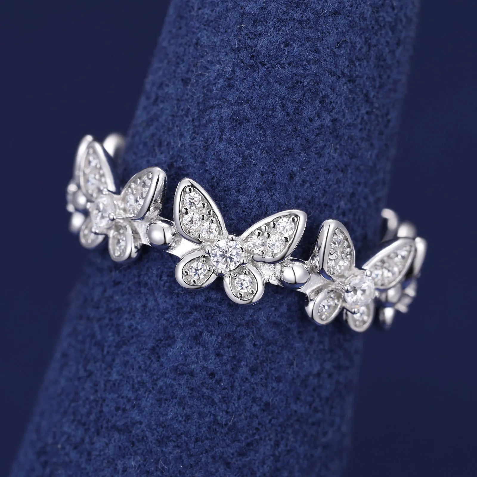 Unisex Iced Out 925 Sterling Silver VVS Moissanite Round Brilliant Cut Adjustable Butterfly Ring