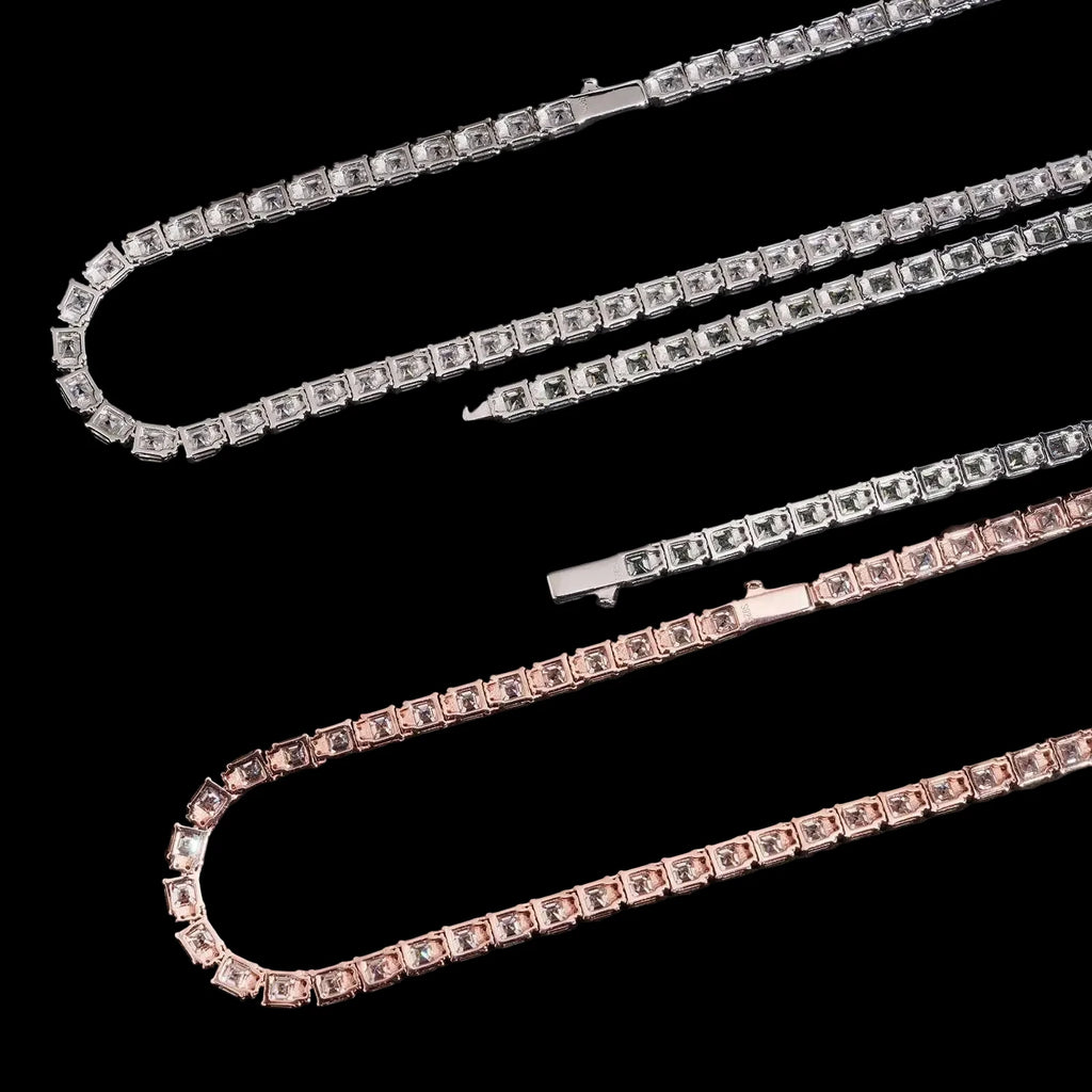 Unisex 5mm Asscher Cut VVS Moissanite Tennis Chain Necklace 925 Sterling Silver