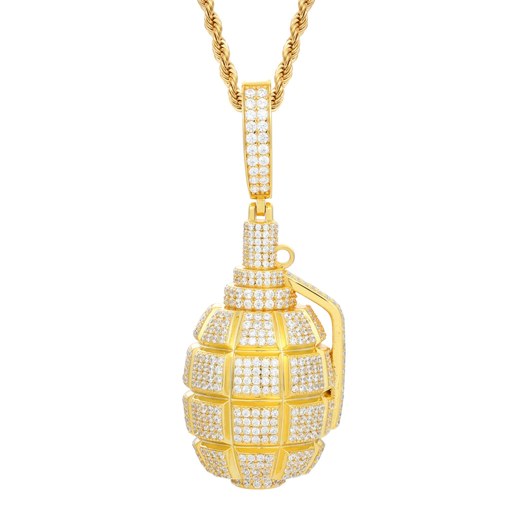 Unisex 925 Sterling Silver VVS Moissanite Hand Grenade Pendant TQP0505