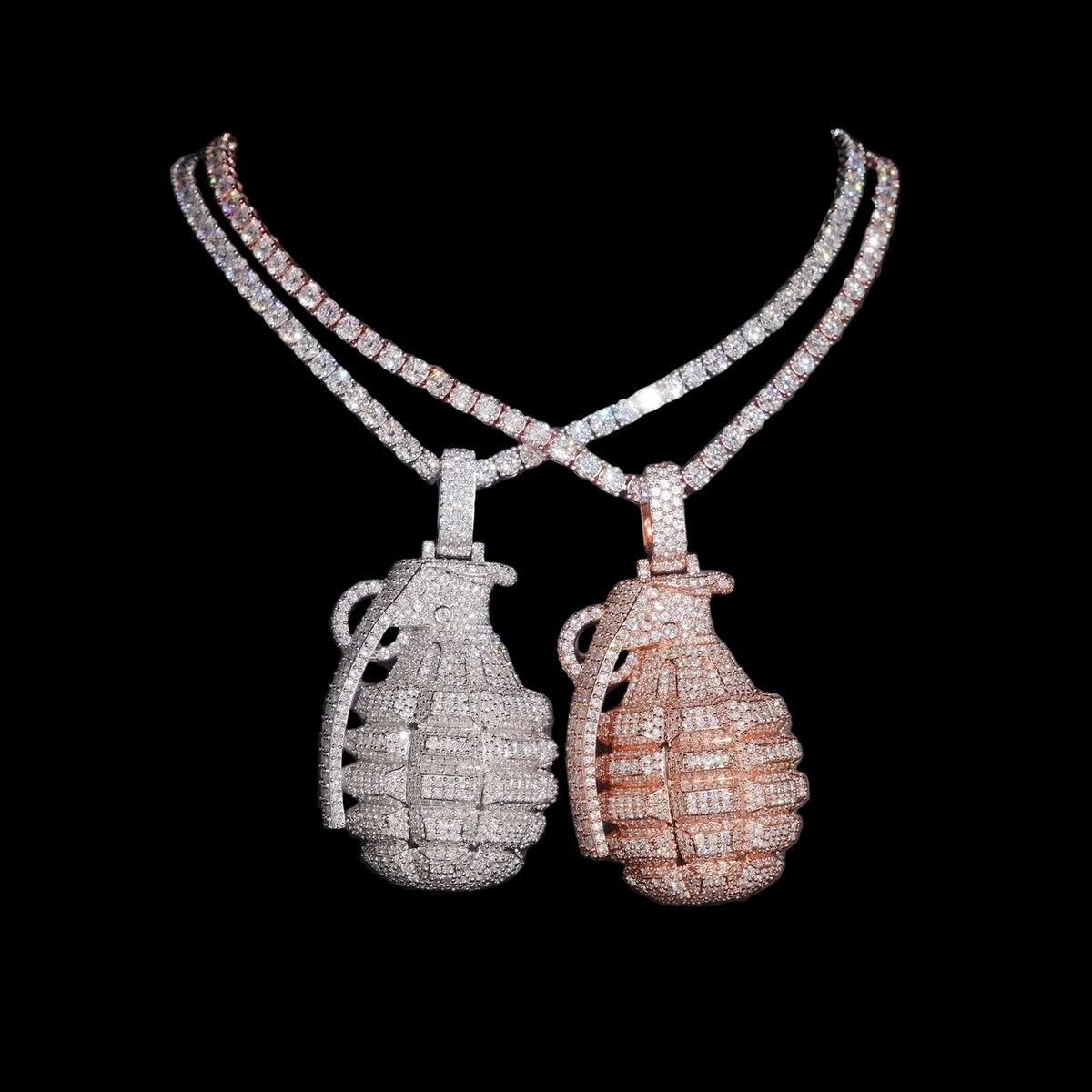 Unisex Iced Out Hand Grenade Pendant 925 Sterling Silver VVS Moissanite BP5181