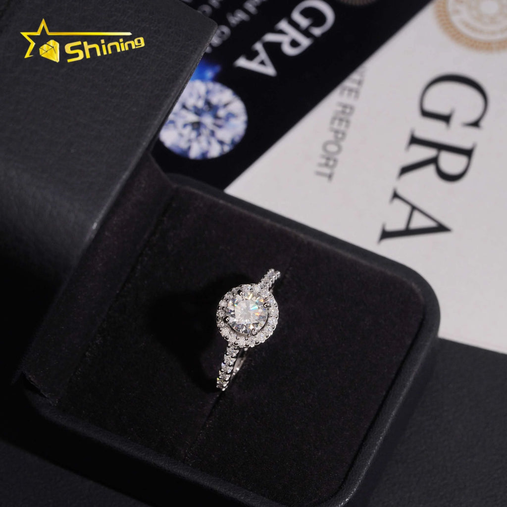 Women's Round Brilliant Cut Halo VVS Moissanite Engagement Ring 925 Sterling Silver