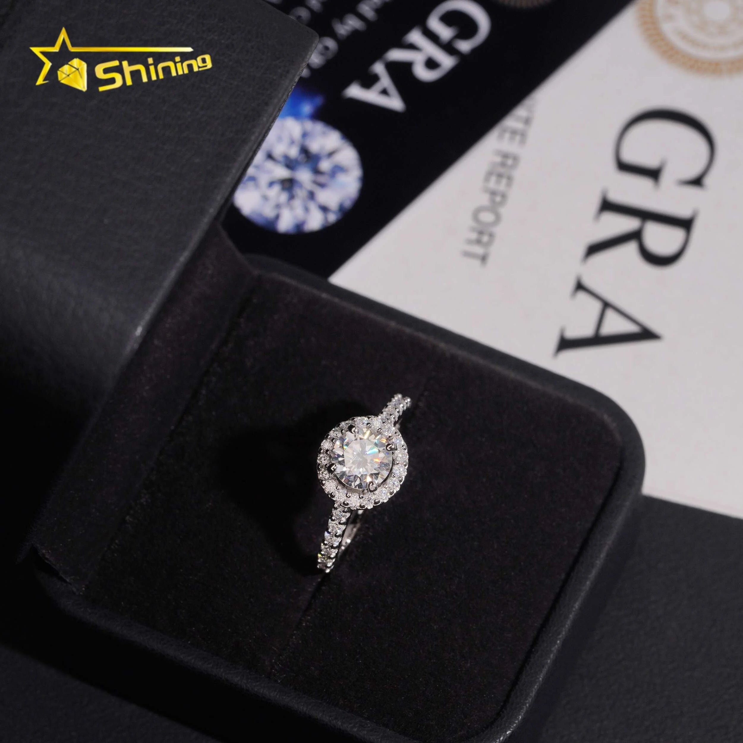 Women's Round Brilliant Cut Halo VVS Moissanite Engagement Ring 925 Sterling Silver