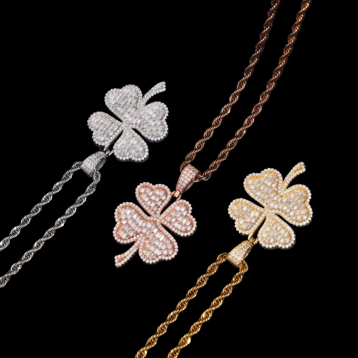 Unisex 925 Sterling Silver VVS Moissanite Lucky Clover Iced Out Pendant YHP0603