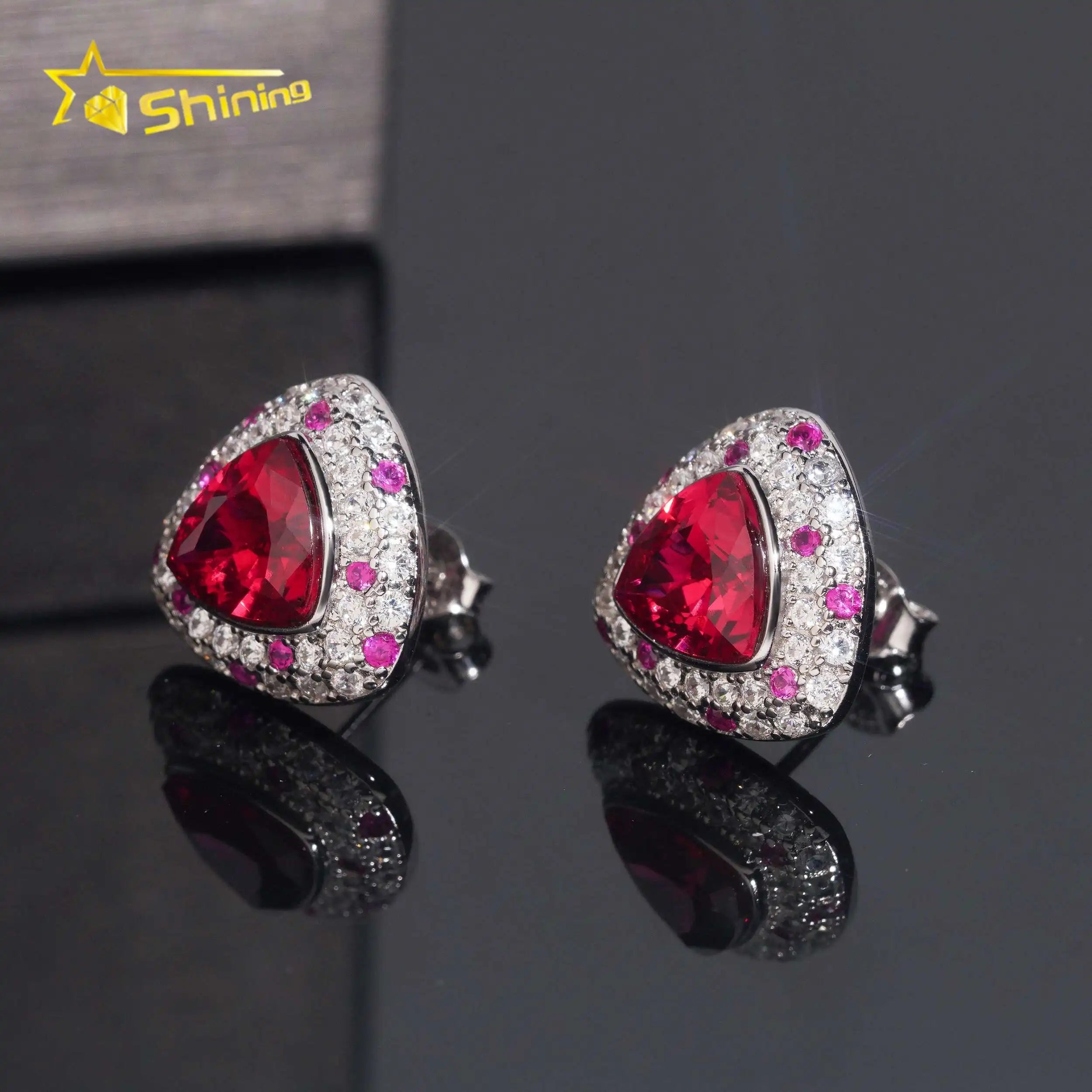 Women's Round Brilliant Cut VVS Moissanite & Lab Grown Ruby Push Back Stud Earrings 925 Sterling Silver