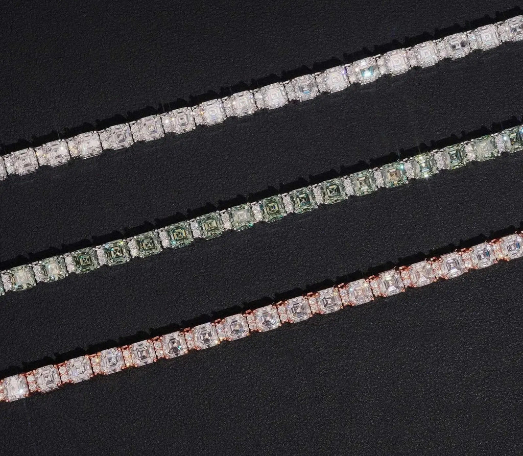 Unisex 5mm Asscher Cut VVS Moissanite Tennis Chain Necklace 925 Sterling Silver