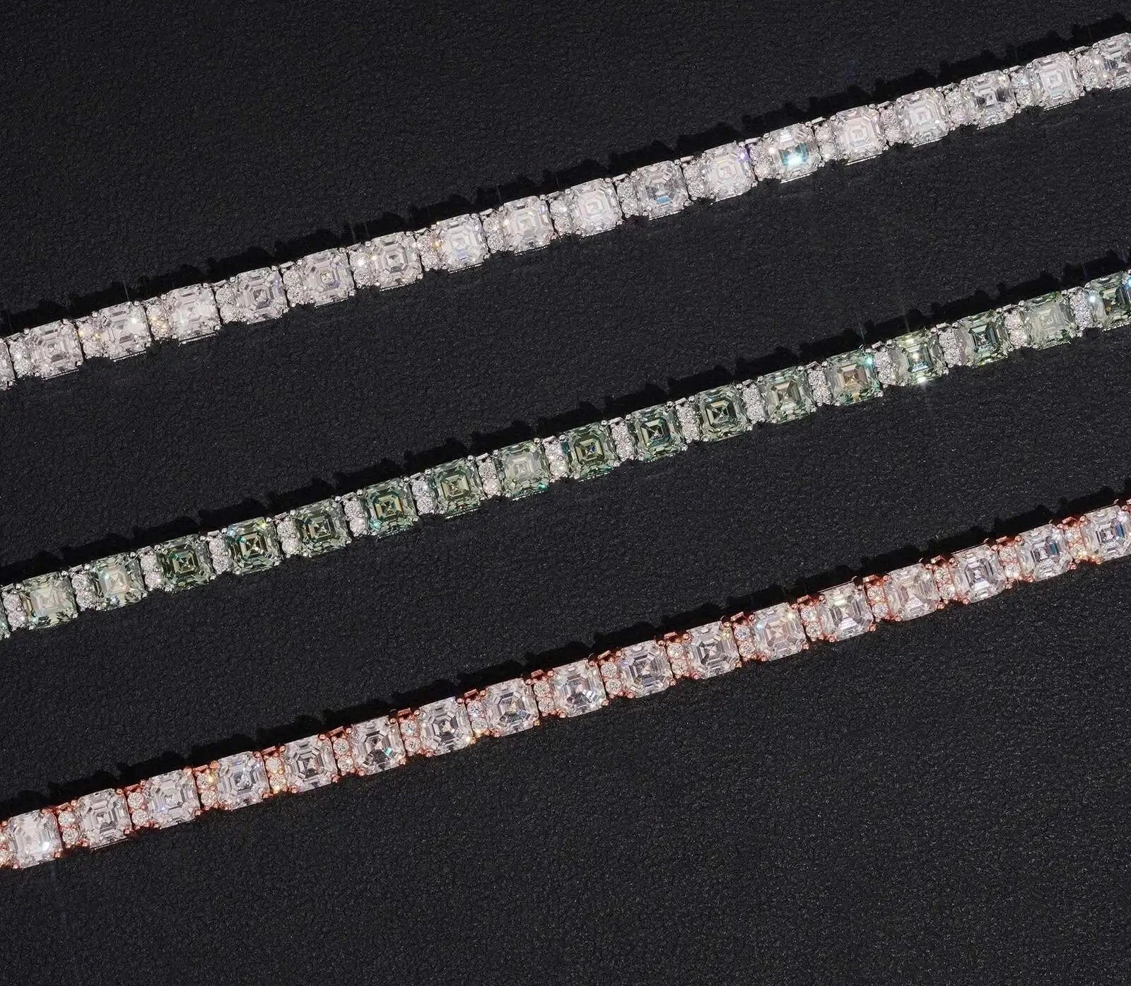 Unisex 5mm Asscher Cut VVS Moissanite Tennis Chain Necklace 925 Sterling Silver