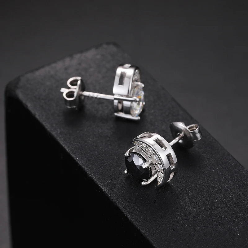 Unisex 925 Sterling Silver VVS Moissanite Sun and Moon Stud Earrings