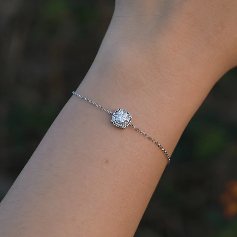 Women's Iced Out 925 Sterling Silver VVS Moissanite Heart Charm Bracelet