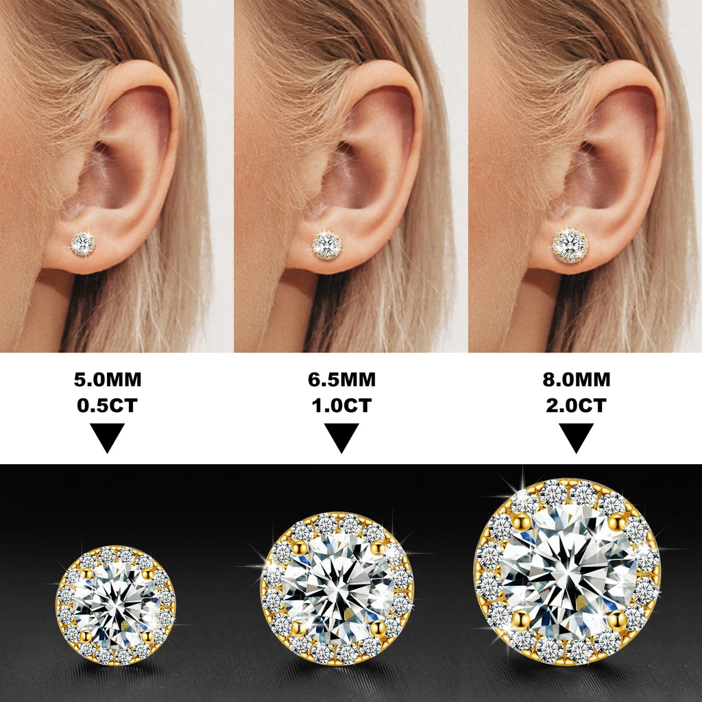 Unisex Iced Out 925 Sterling Silver White Gold Plated VVS Moissanite Round Brilliant Cut Halo Stud Earrings