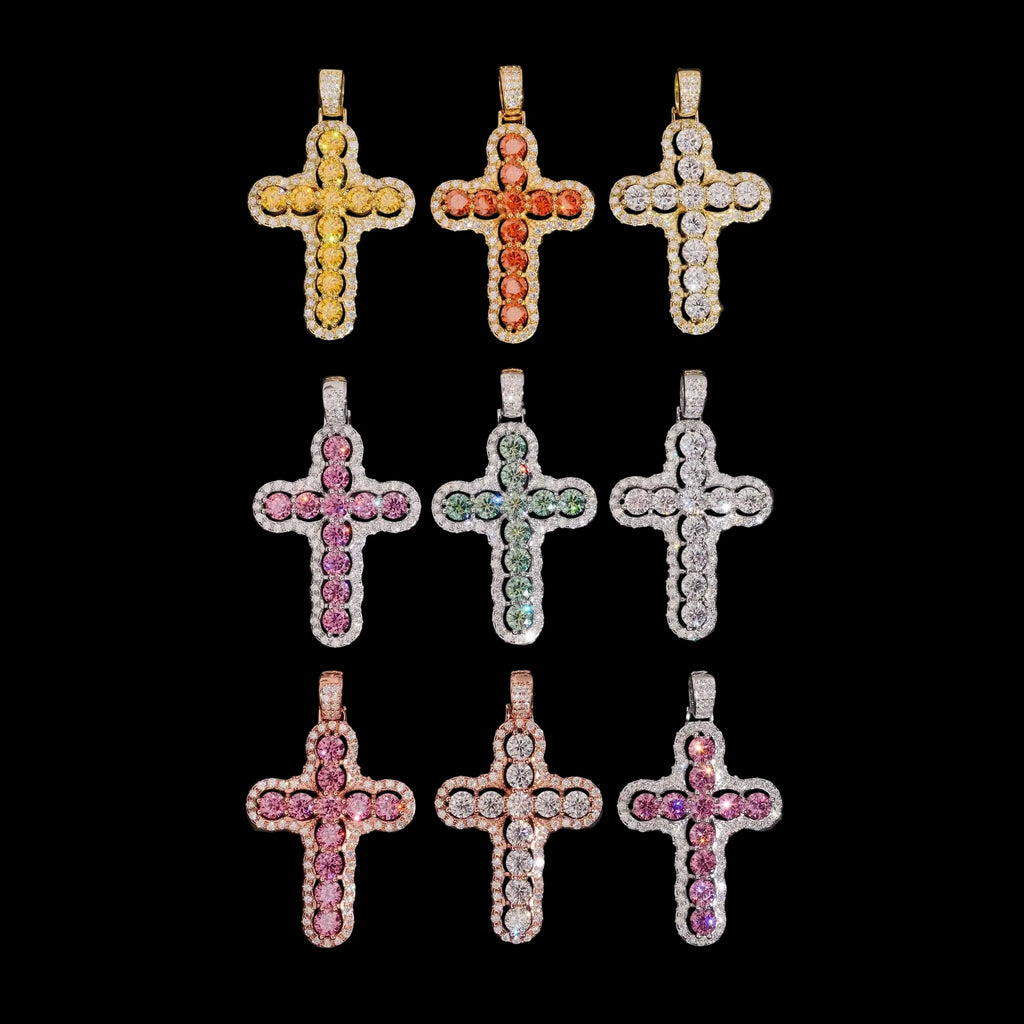 Unisex 925 Sterling Silver VVS Moissanite Crown Cross Iced Out Pendant P7405