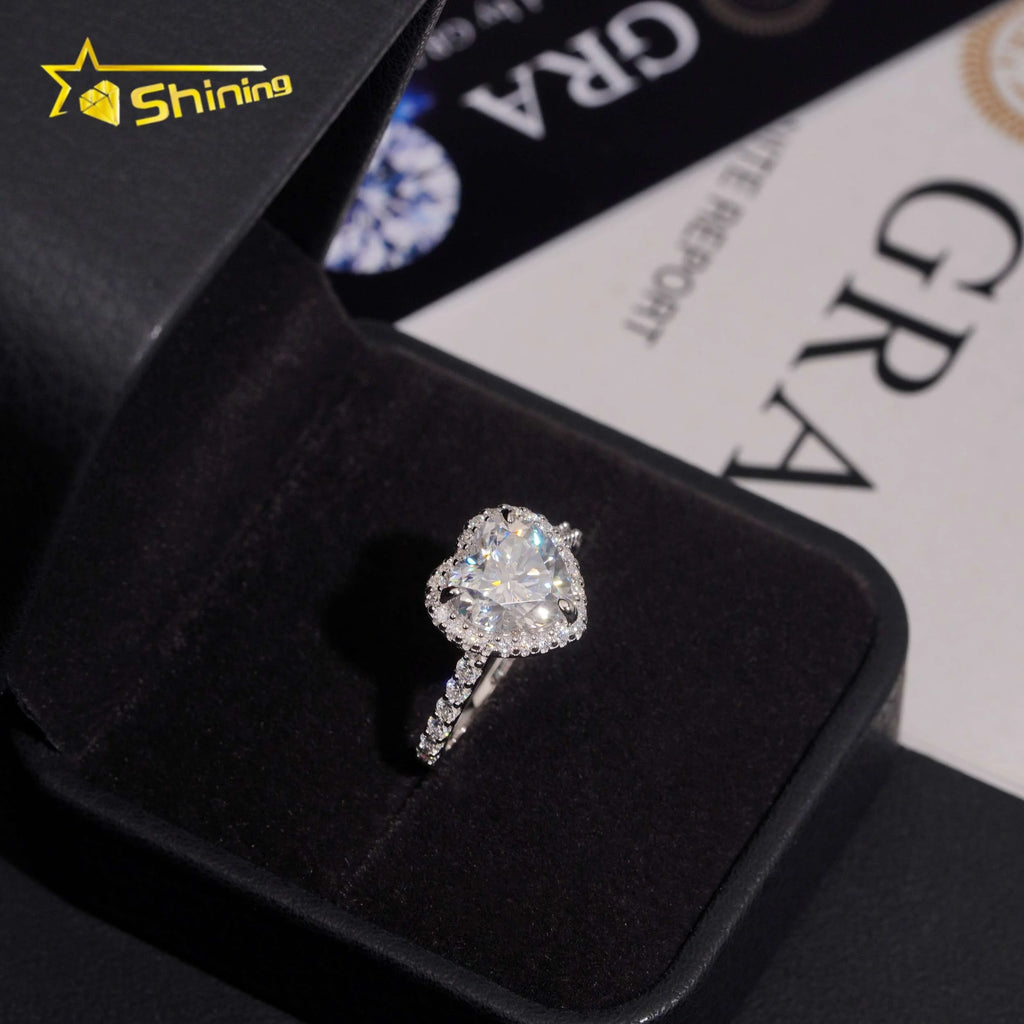 Women's Heart Cut VVS Moissanite Halo Engagement Ring 925 Sterling Silver