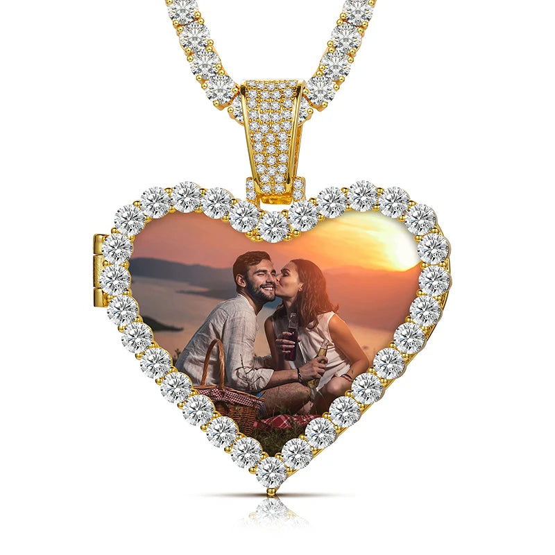 Unisex Iced Out Heart Photo Pendant 925 Sterling Silver VVS Moissanite TQP0143