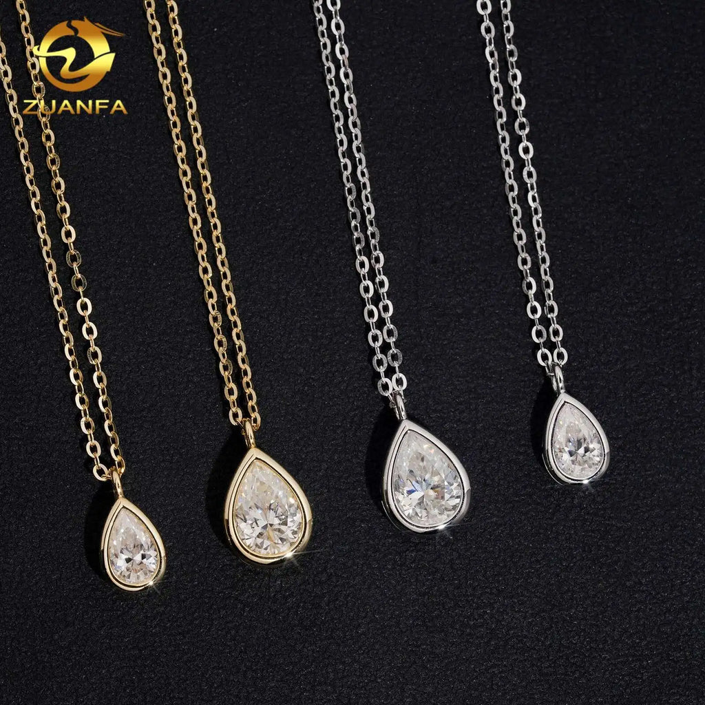 Unisex Iced Out 925 Sterling Silver VVS Moissanite Bezel Drop Pendant Necklace