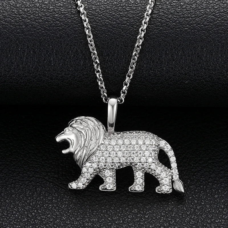 Unisex Iced Out Lion Pendant 925 Sterling Silver VVS Moissanite TQP0058