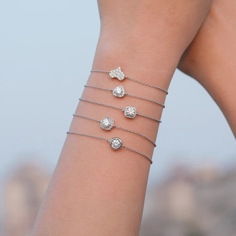 Women's Iced Out 925 Sterling Silver VVS Moissanite Heart Charm Bracelet