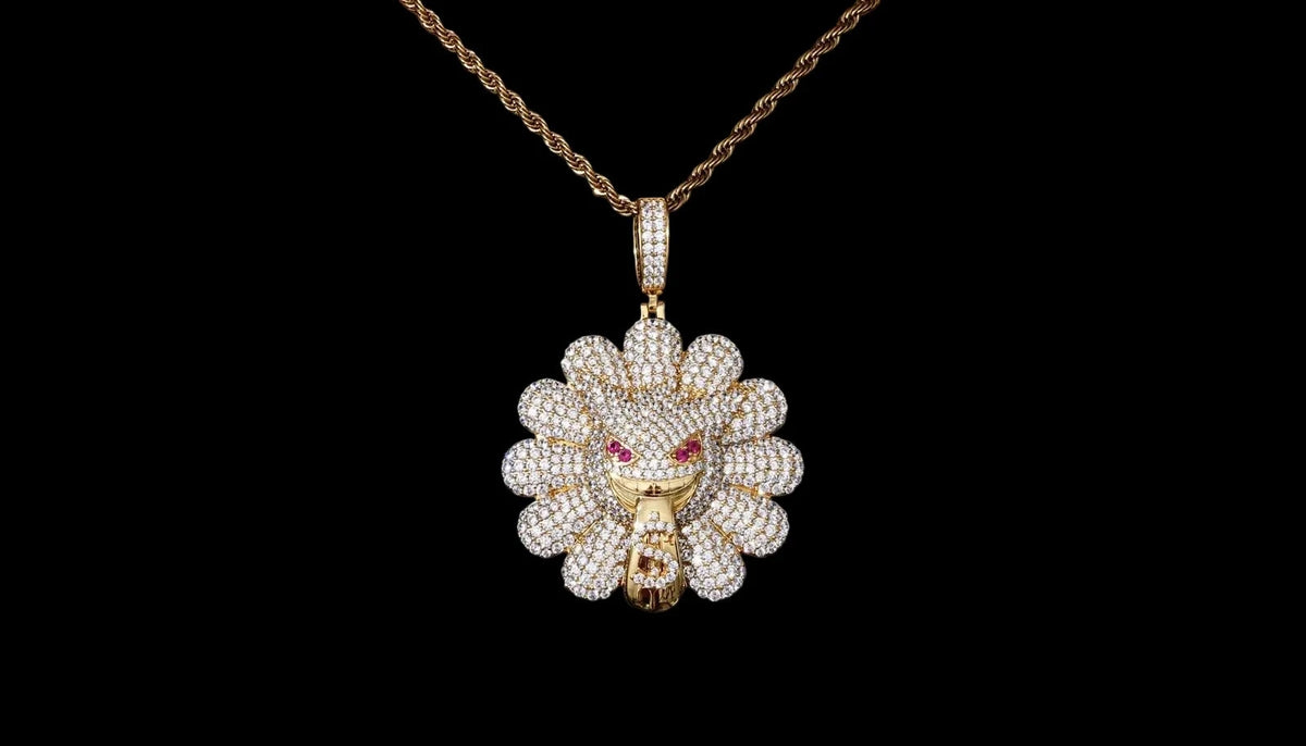 Unisex 925 Sterling Silver VVS Moissanite Iced Out Devil's Sunflower Pendant TQP0927
