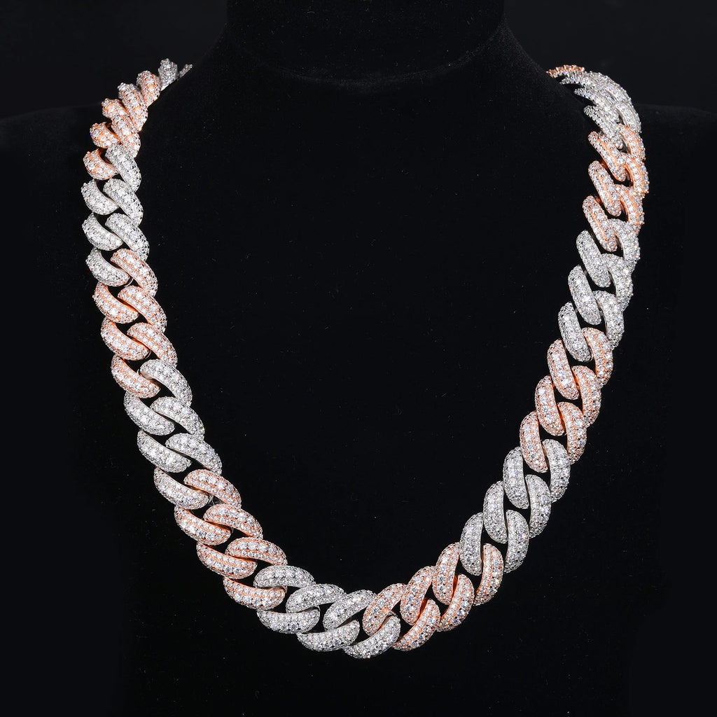 Men's 18mm 3 Row VVS Moissanite Cuban Link Chain Necklace 925 Sterling Silver