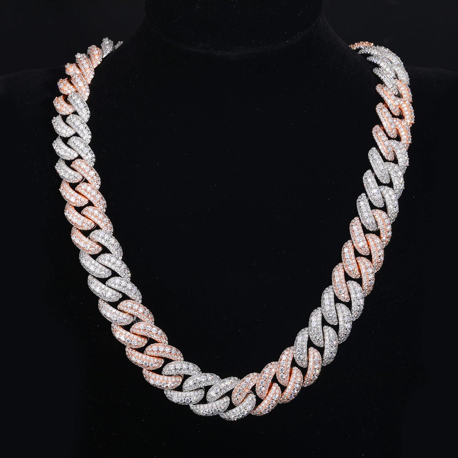Men's 18mm 3 Row VVS Moissanite Cuban Link Chain Necklace 925 Sterling Silver