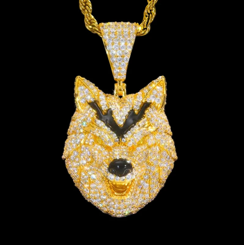 Unisex Iced Out Wolf Pendant 925 Sterling Silver VVS Moissanite TQP0776