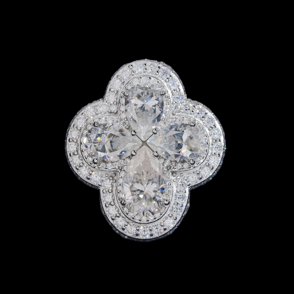 Unisex Pear Cut Moissanite Clover Ring 925 Sterling Silver