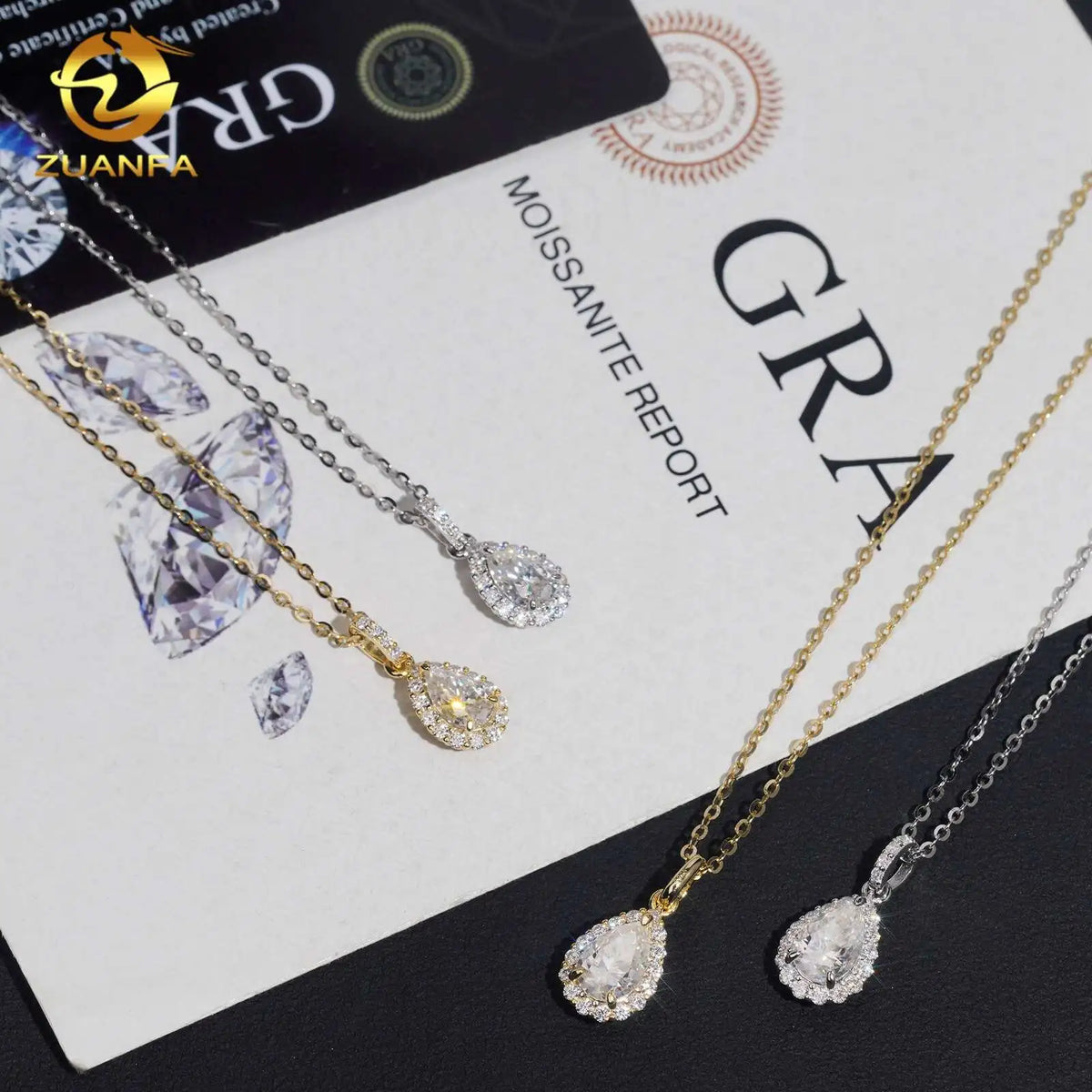 Unisex Iced Out 925 Sterling Silver VVS Moissanite Pear Shape Pendant Necklace