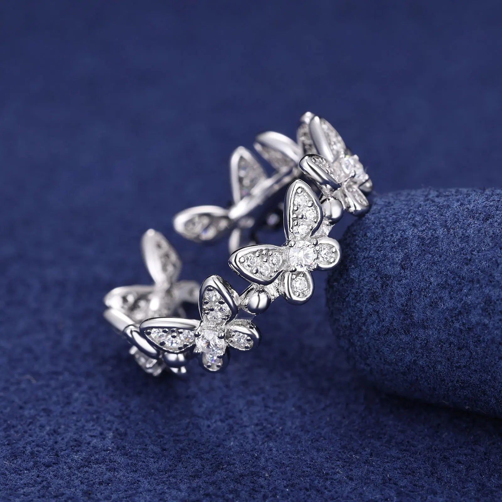 Unisex Iced Out 925 Sterling Silver VVS Moissanite Round Brilliant Cut Adjustable Butterfly Ring