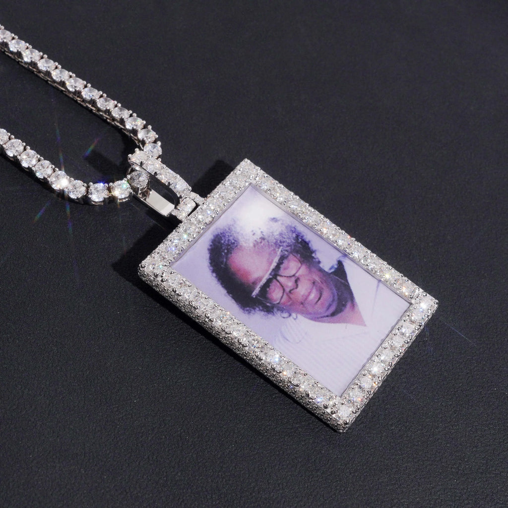 Unisex Custom Picture Memorial Iced Pendant 925 Sterling Silver VVS Moissanite