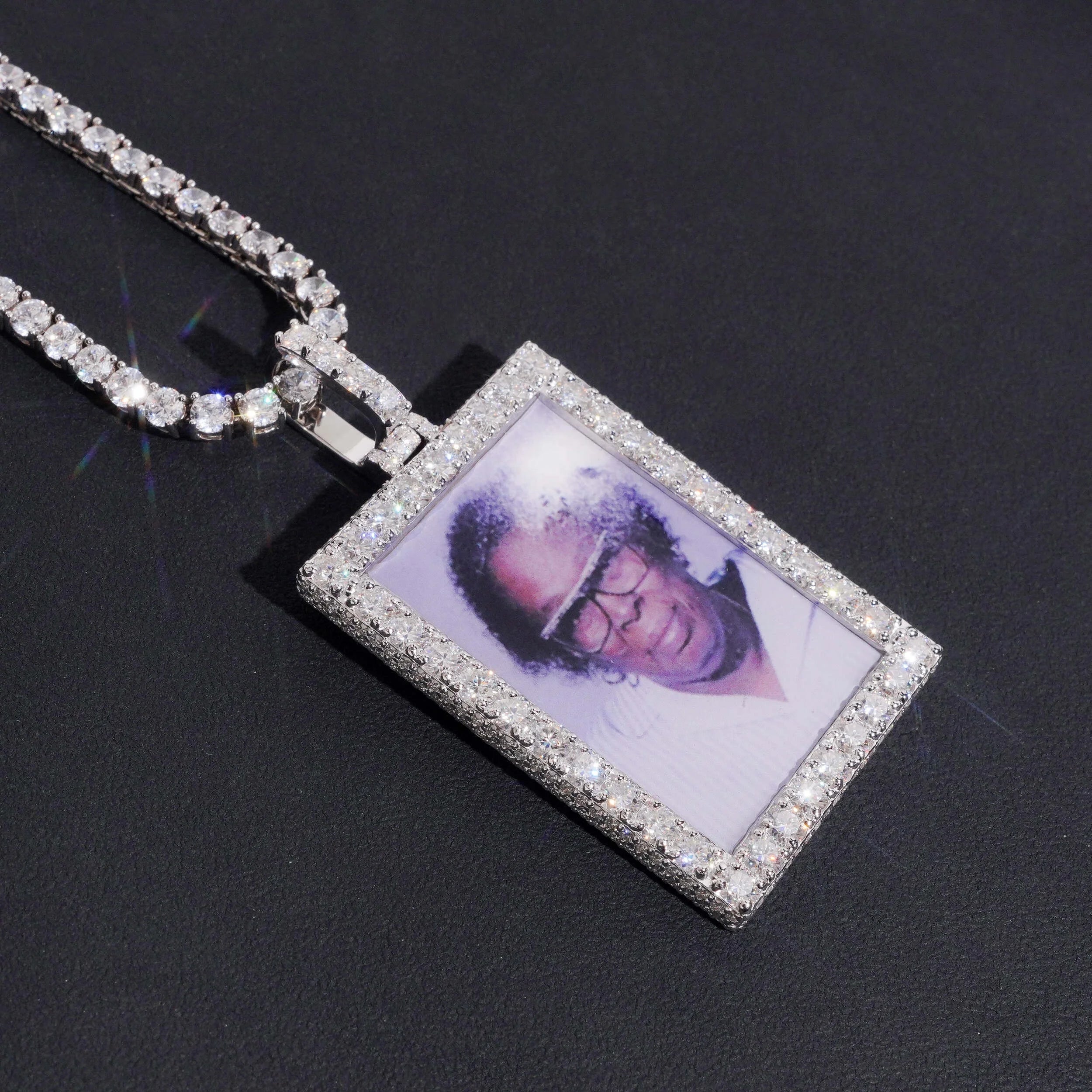 Unisex Custom Picture Memorial Iced Pendant 925 Sterling Silver VVS Moissanite