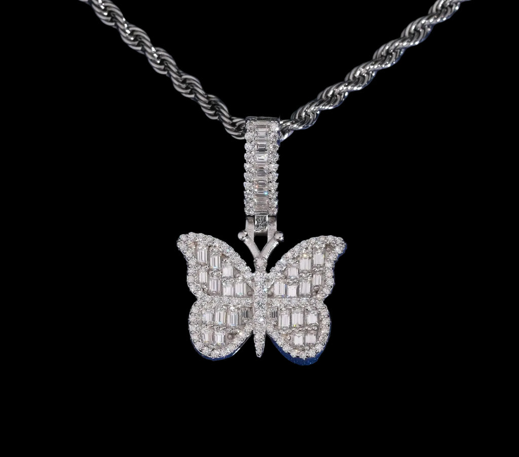 Unisex 925 Sterling Silver VVS Moissanite Butterfly Cross Iced Out Pendant