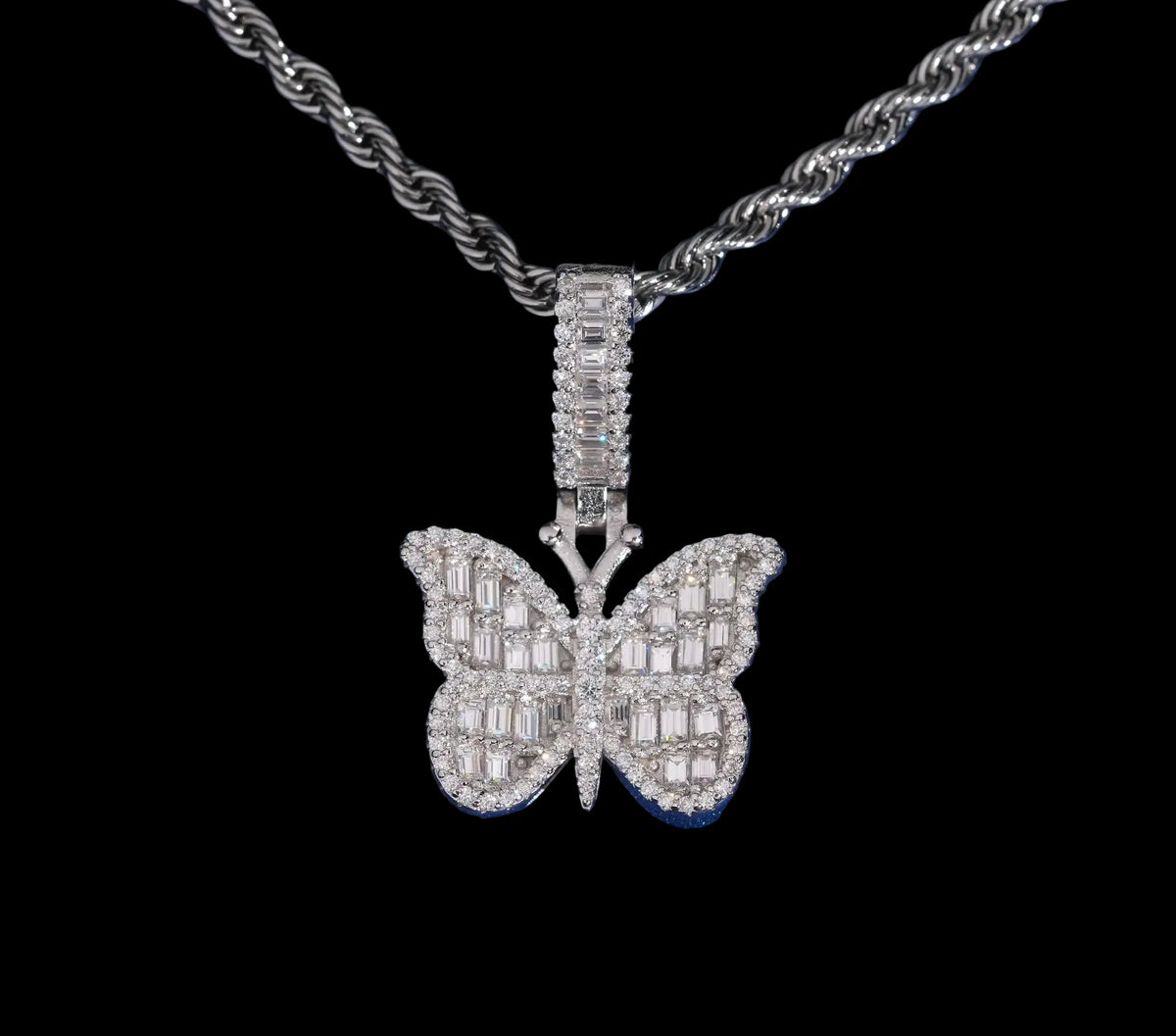 Unisex 925 Sterling Silver VVS Moissanite Butterfly Cross Iced Out Pendant