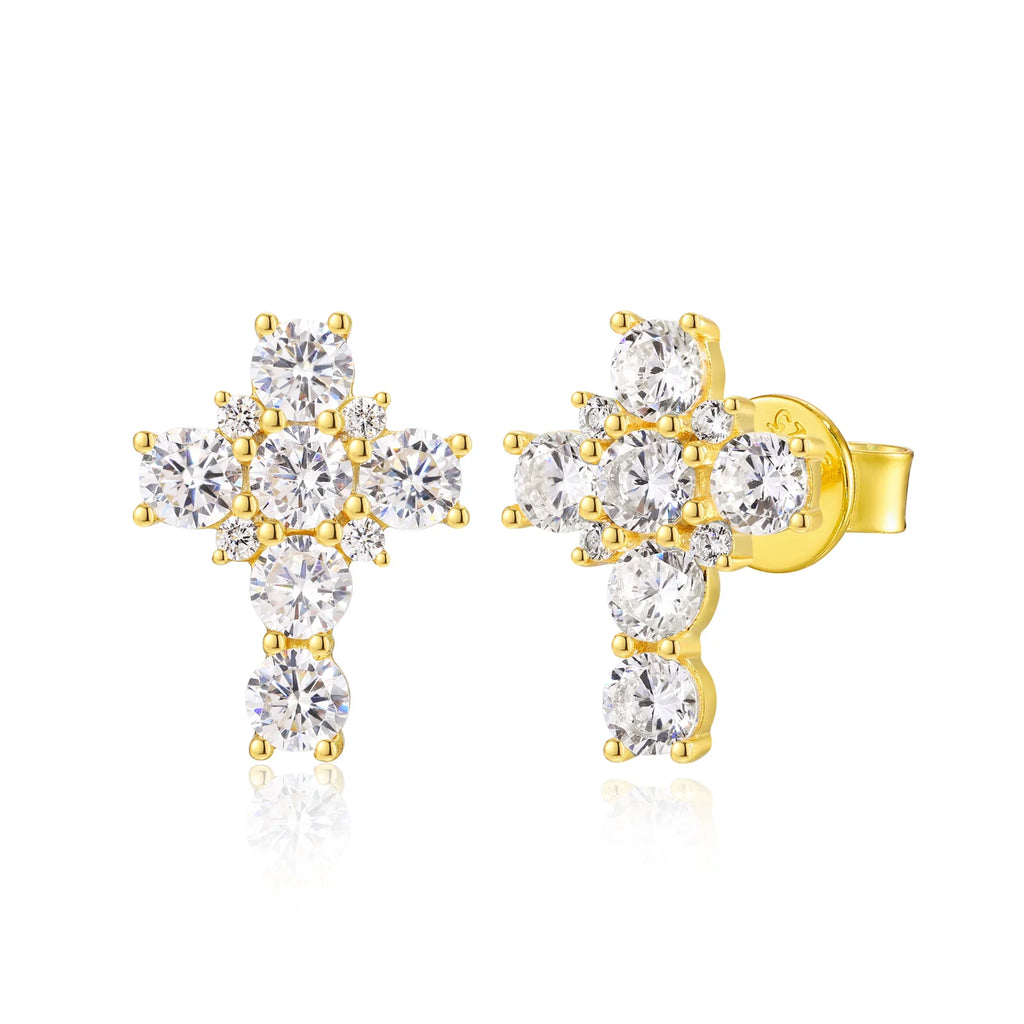 Unisex 925 Sterling Silver VVS Moissanite Baguette Cluster Cross Stud Earrings