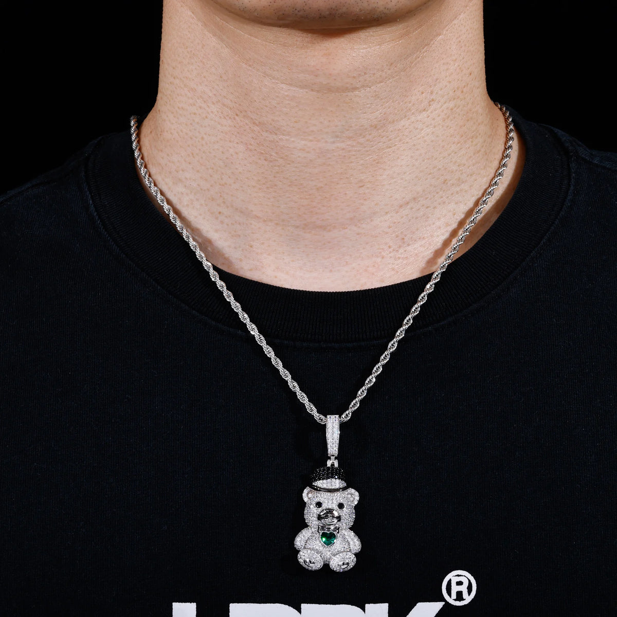 Unisex 925 Sterling Silver VVS Moissanite Iced Out Teddy Bear Pendant TQP0895