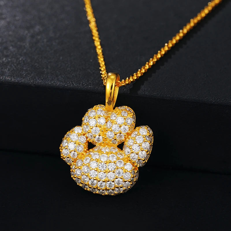 Unisex Iced Out Dog Paw Pendant 925 Sterling Silver VVS Moissanite TQP0048