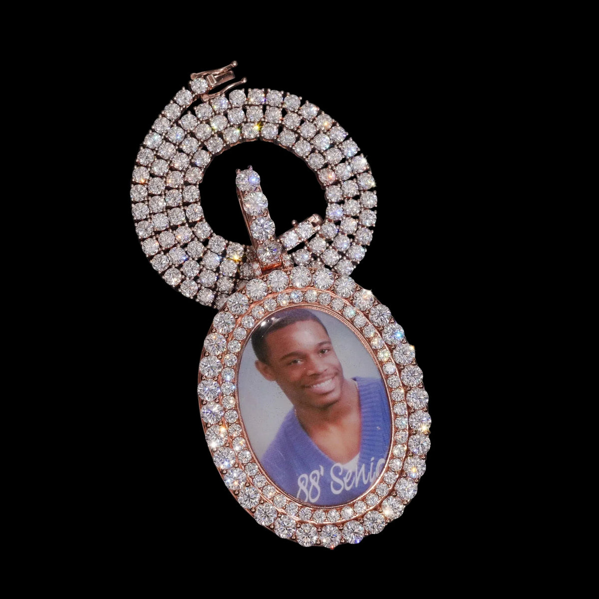Unisex 925 Sterling Silver VVS Moissanite Oval Photo Memory Iced Out Pendant