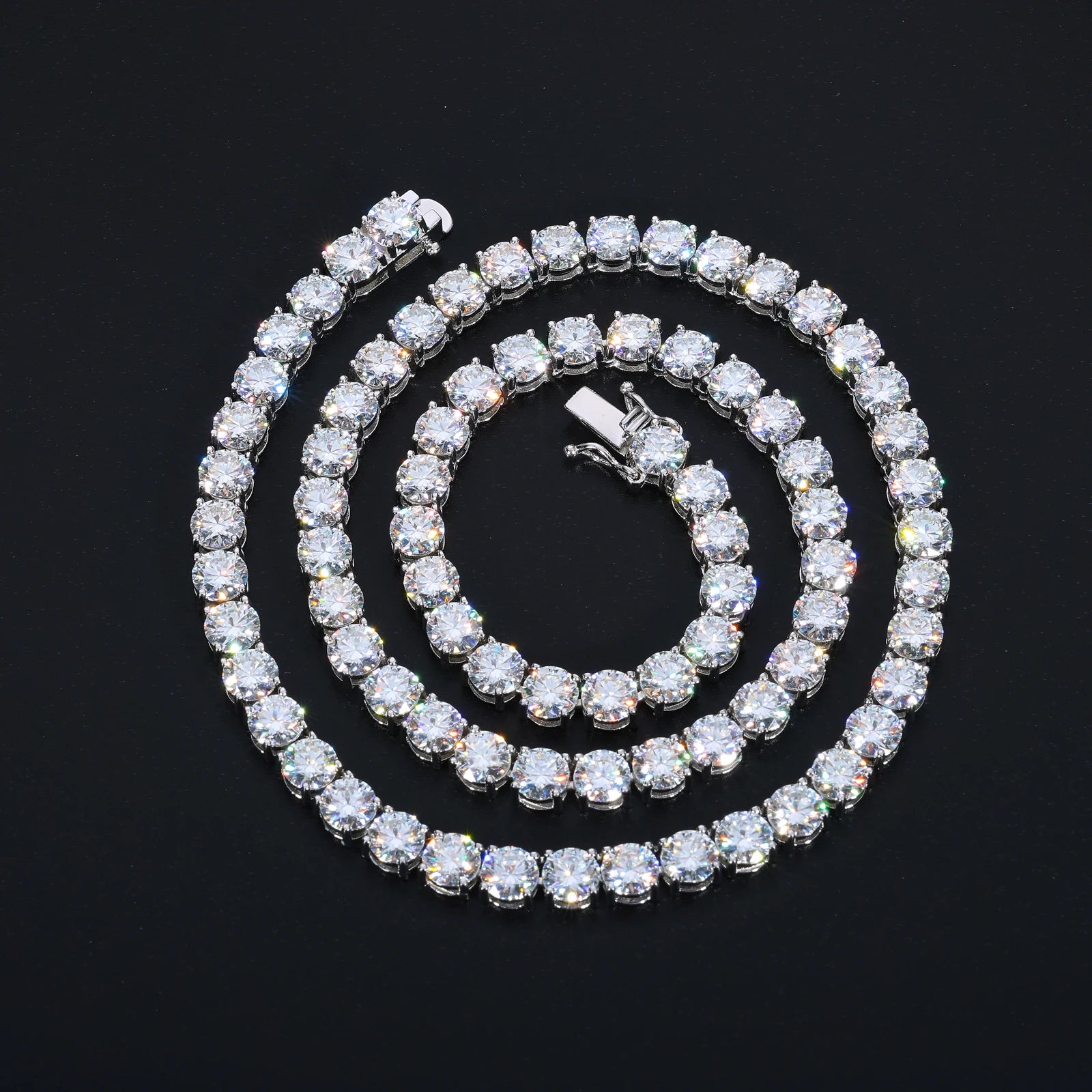 Unisex Iced Out 925 Sterling Silver VVS Moissanite Tennis Chain Necklace Bracelet