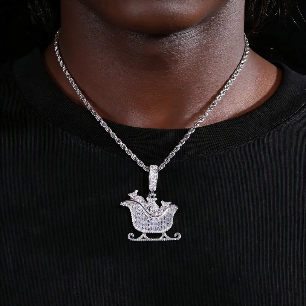 Unisex 925 Sterling Silver VVS Moissanite Baguette Money Bags Iced Out Pendant TQP0904