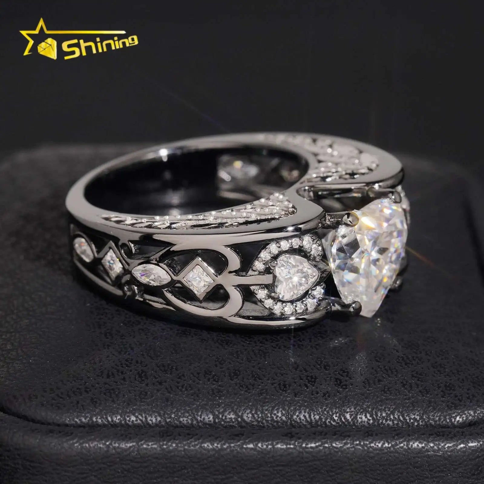 Unisex Iced Out 925 Sterling Silver Heart Cut VVS Moissanite Eternity Ring