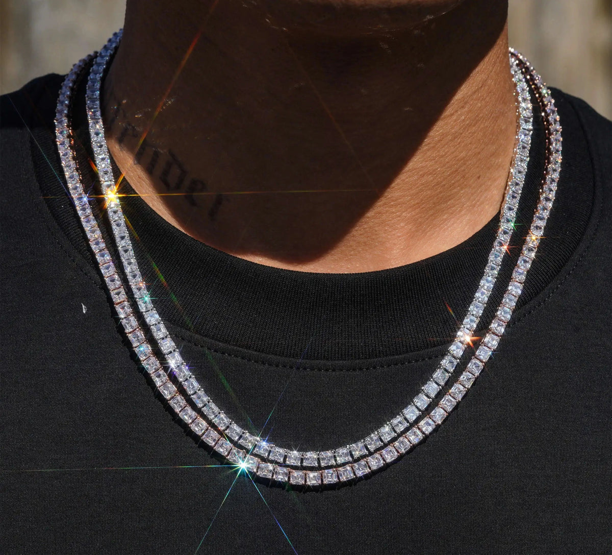 Unisex Iced Out 925 Sterling Silver VVS Moissanite Asscher Cut Tennis Chain Necklace 4mm