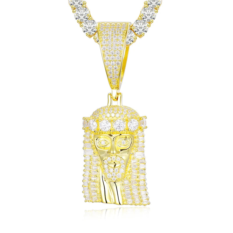 Unisex 925 Sterling Silver VVS Moissanite Baguette Iced Out Jesus Piece Pendant TQP0233