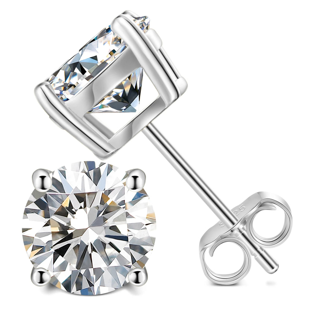 Unisex Iced Out 925 Sterling Silver VVS Moissanite Round Brilliant Cut Stud Earrings