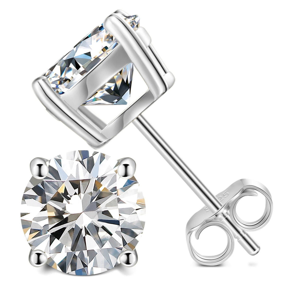Unisex Iced Out 925 Sterling Silver VVS Moissanite Round Brilliant Cut Stud Earrings