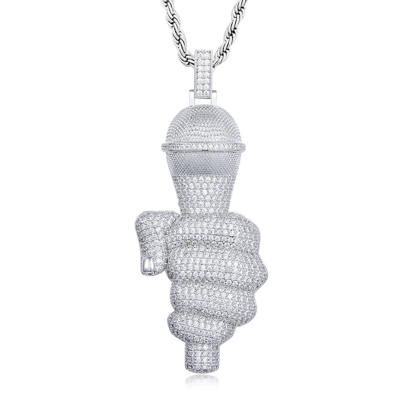 Unisex Iced Out Rapper's Microphone Pendant 925 Sterling Silver VVS Moissanite TQP0341