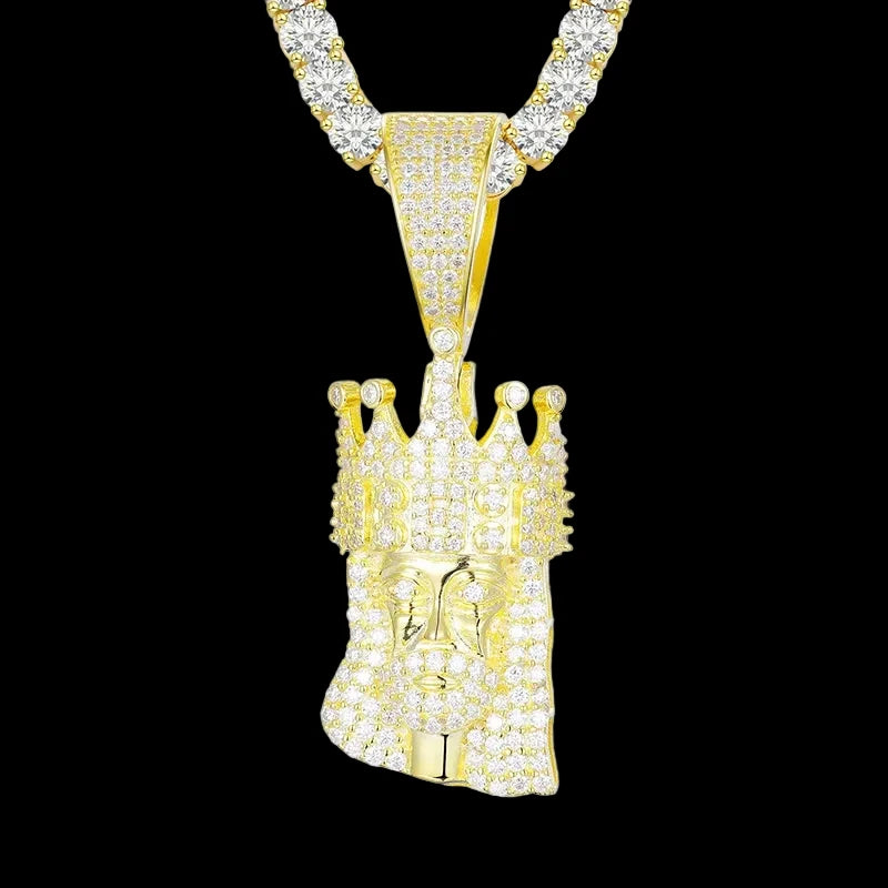 Unisex Iced Out Jesus King Pendant 925 Sterling Silver VVS Moissanite TQP0234