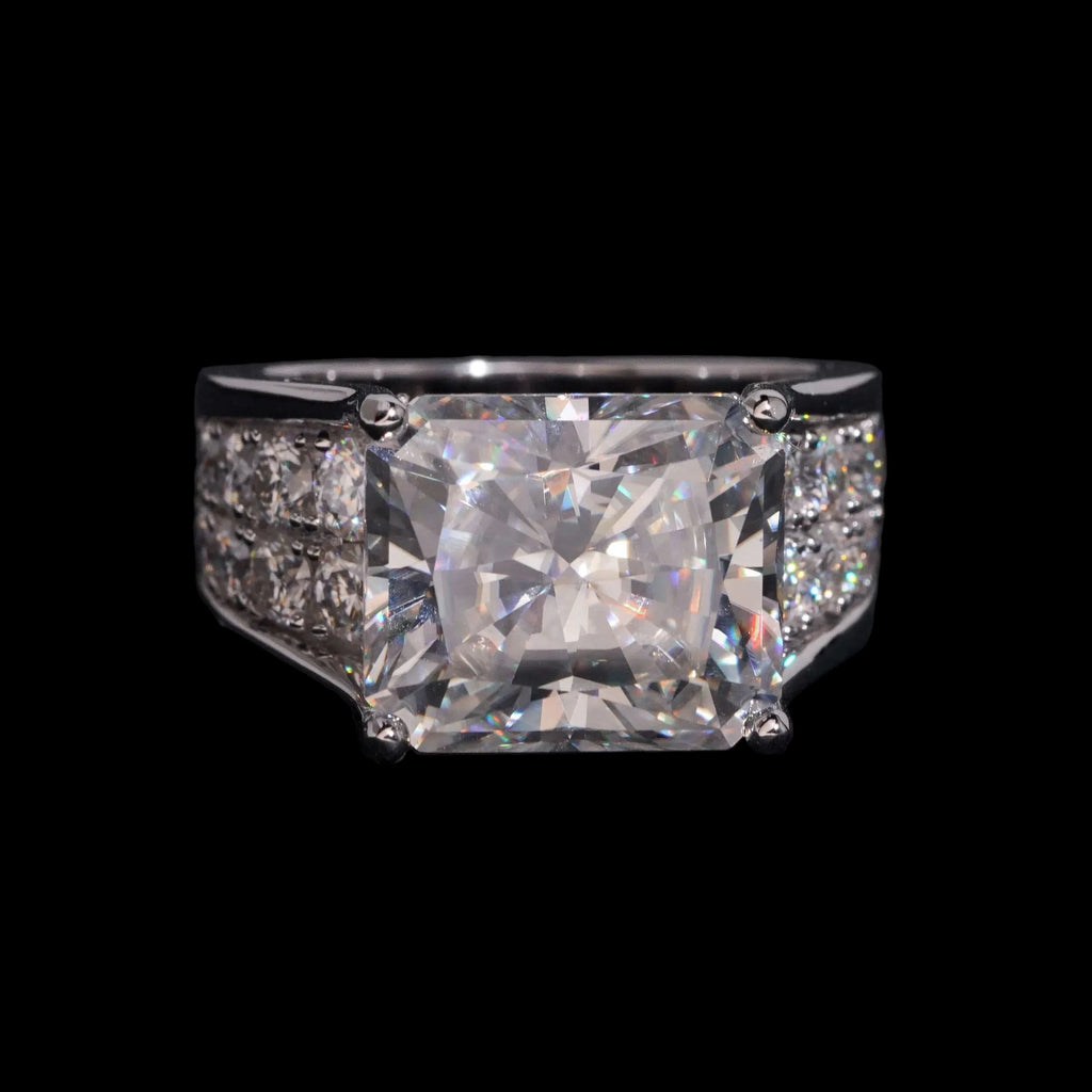 Unisex Iced Out 925 Sterling Silver VVS Moissanite Radiant Cut Hip Hop Ring