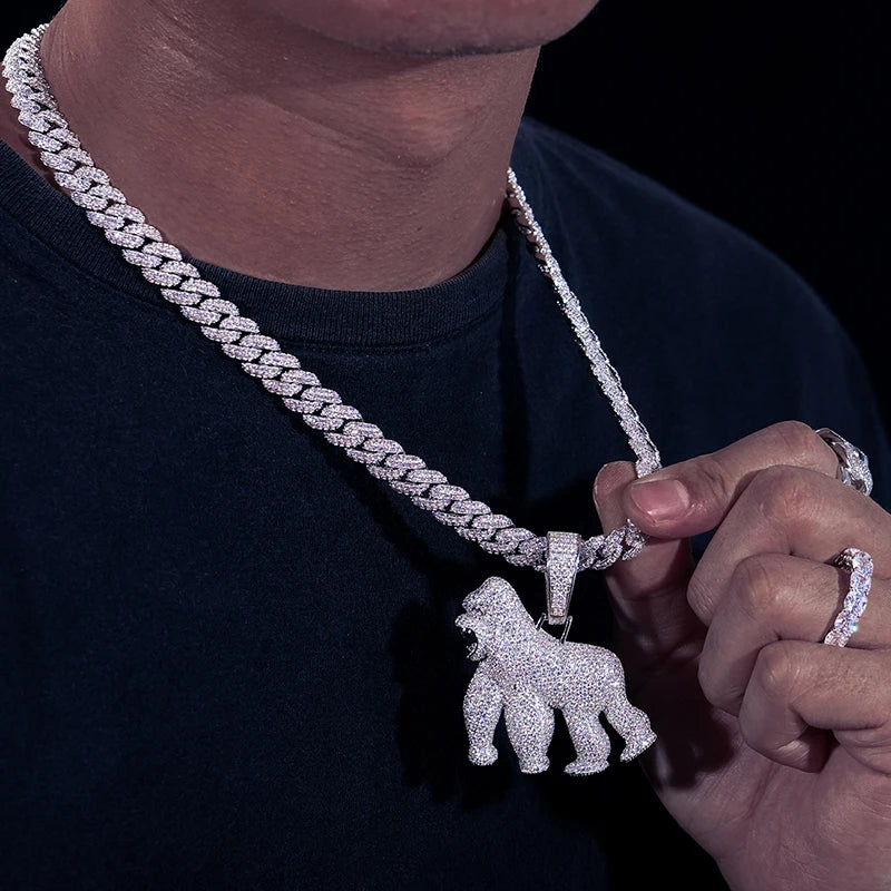 Men's 925 Sterling Silver VVS Moissanite Iced Out Gorilla Pendant