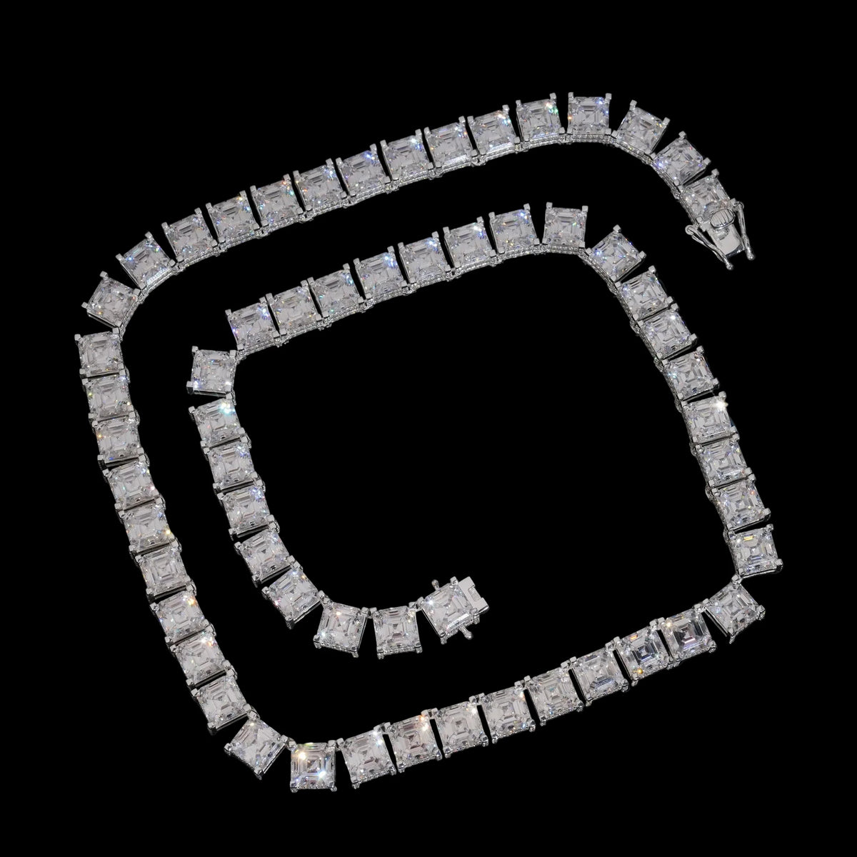 Unisex Iced Out Asscher Cut Moissanite Tennis Chain Necklace 925 Sterling Silver
