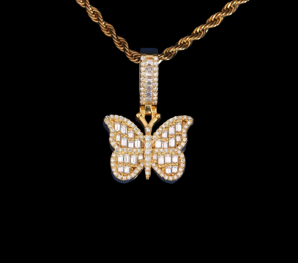 Unisex 925 Sterling Silver VVS Moissanite Butterfly Cross Iced Out Pendant