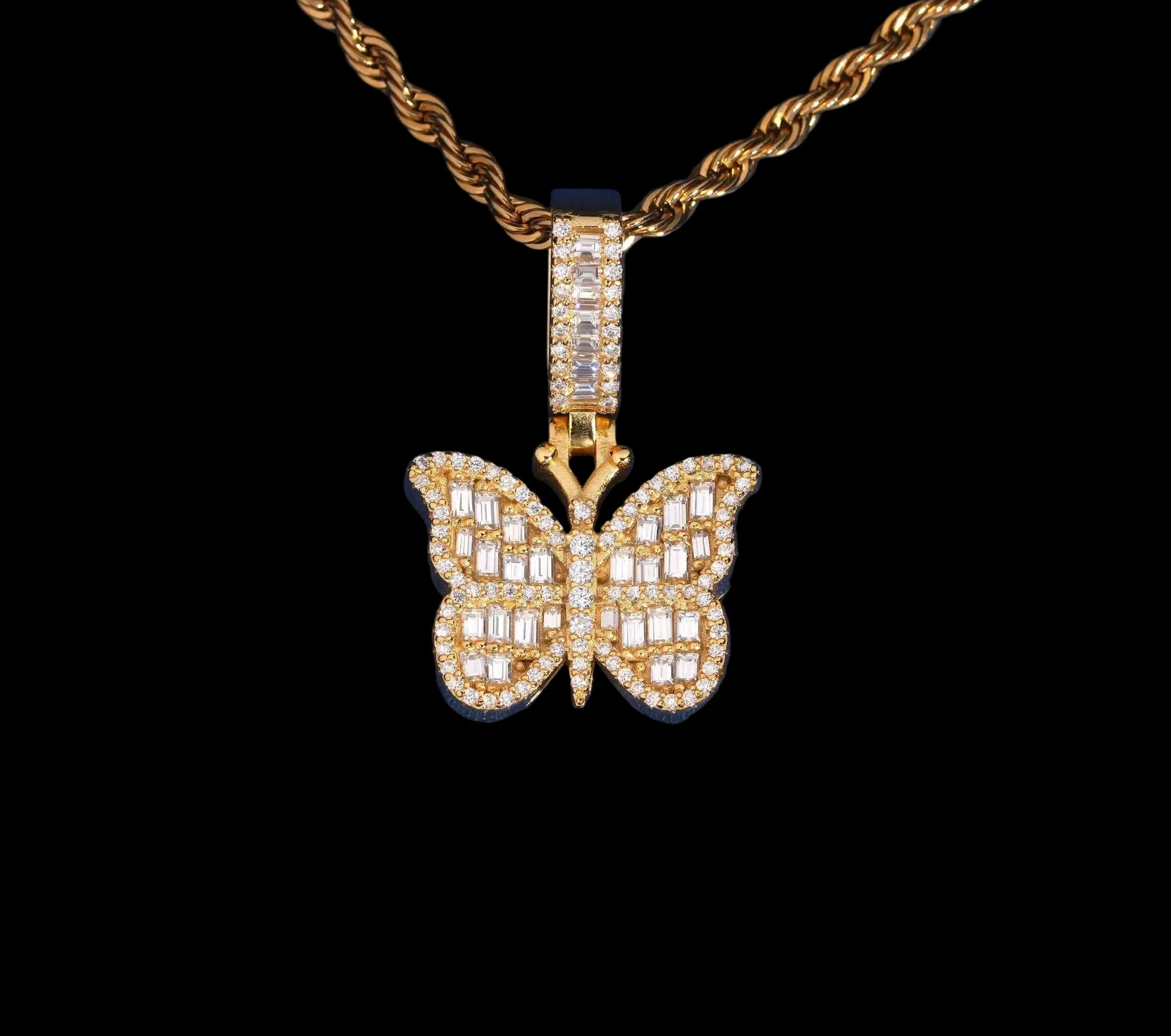 Unisex 925 Sterling Silver VVS Moissanite Butterfly Cross Iced Out Pendant