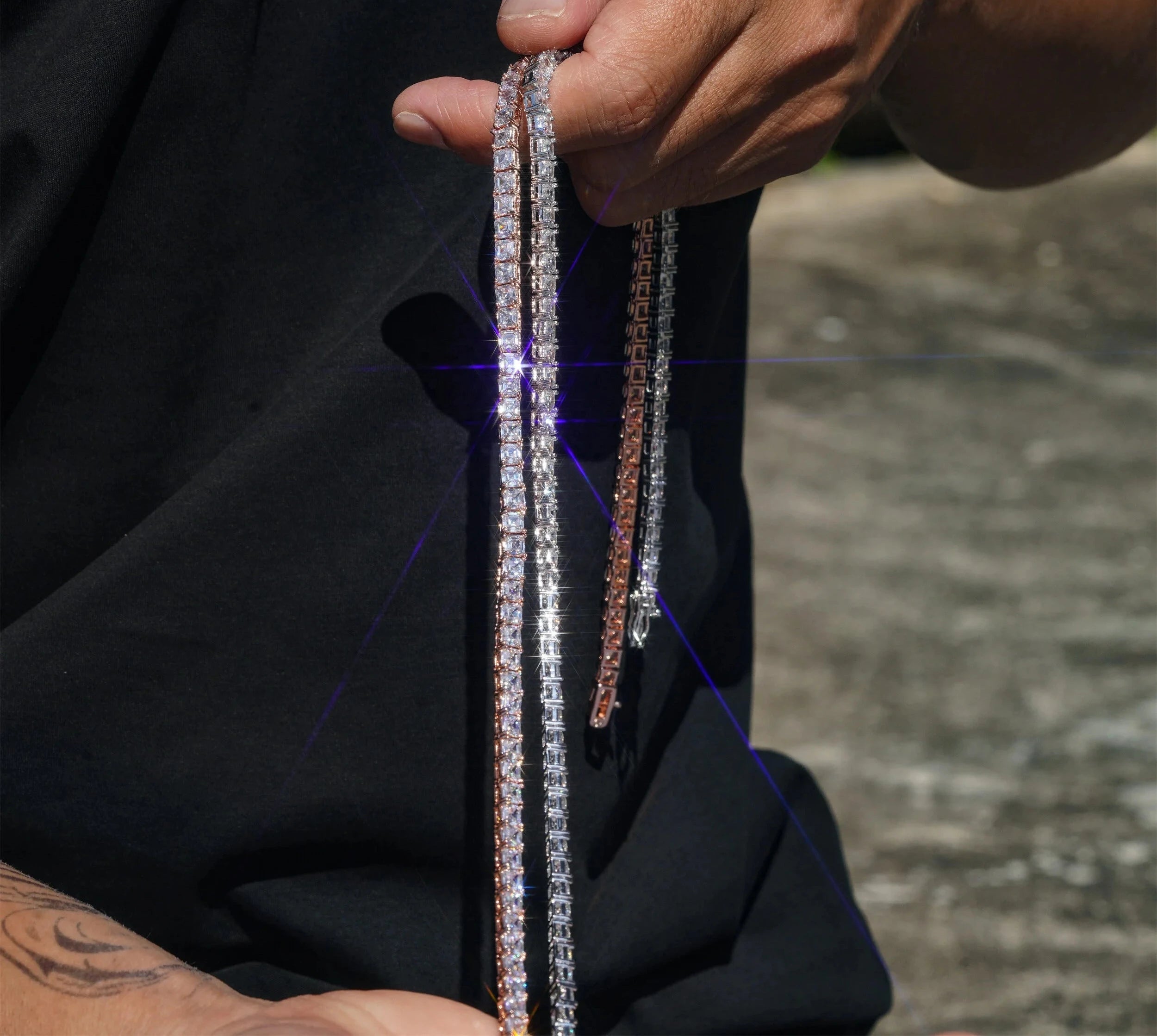Unisex Iced Out 925 Sterling Silver VVS Moissanite Asscher Cut Tennis Chain Necklace 4mm