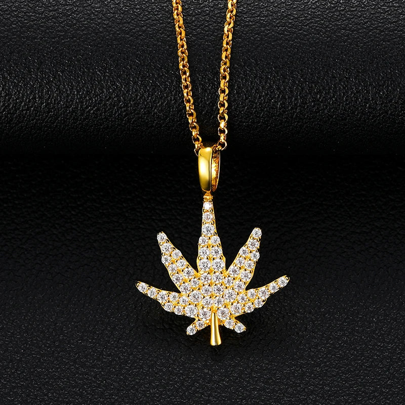 Unisex Iced Out Maple Leaf Pendant 925 Sterling Silver VVS Moissanite TQP0026